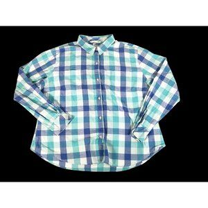 Riders Lee Womens Plus Button Up Shirt Blue Buffalo Plaid Cotton Western XXL
